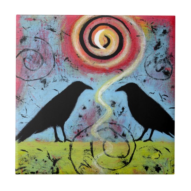 Two Ravens Reflect Ceramic Tile (Front)