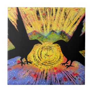 Two Ravens Sit and Reflect on the Sun Ceramic Tile