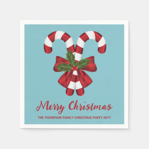 Two Red And White Candy Canes On Blue With Text Napkin