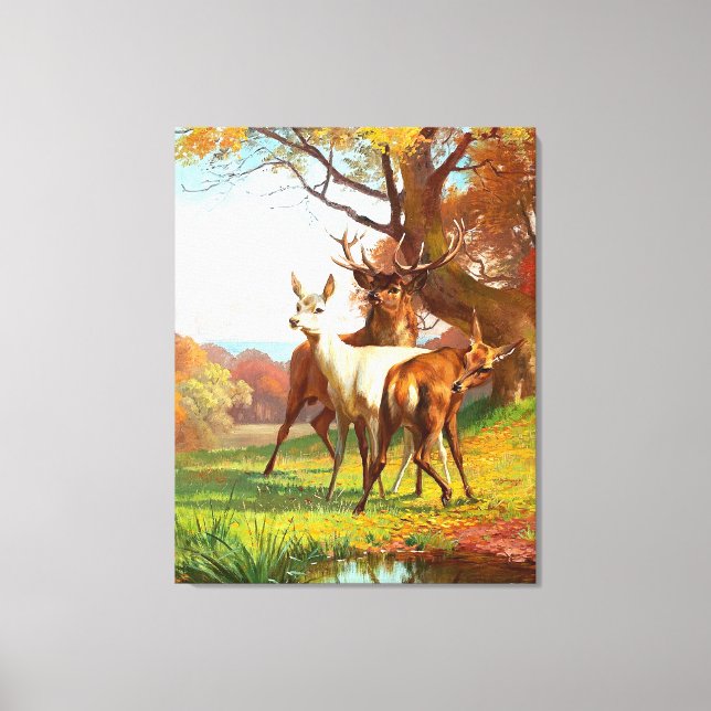Two Red And White Deer In The Forest Canvas Print (Front)