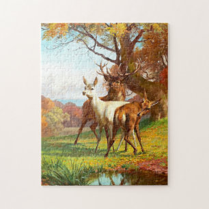 Two Red And White Deer In The Forest Jigsaw Puzzle