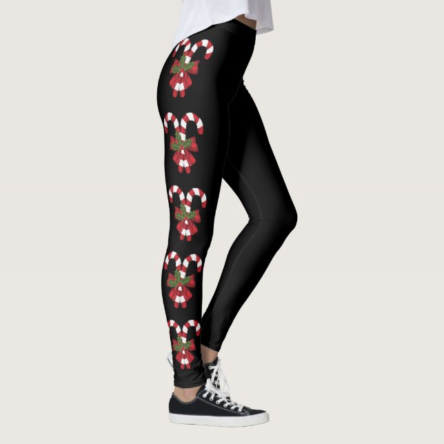 Two Red And White Festive Candy Canes On Black Leggings (Right)