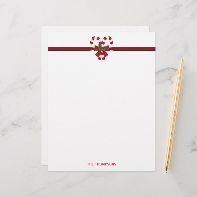 Two Red And White Festive Candy Canes With Text Letterhead (Front/Back In Situ)