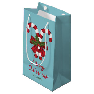 Two Red And White Festive Candy Canes With Text Small Gift Bag