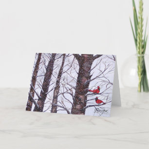 Two Red Birds In Winter Holiday Card