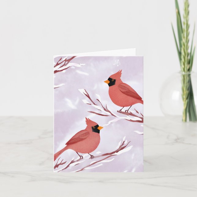 Two Red Cardinals | Watercolor Remembrance Holiday Card (Front)