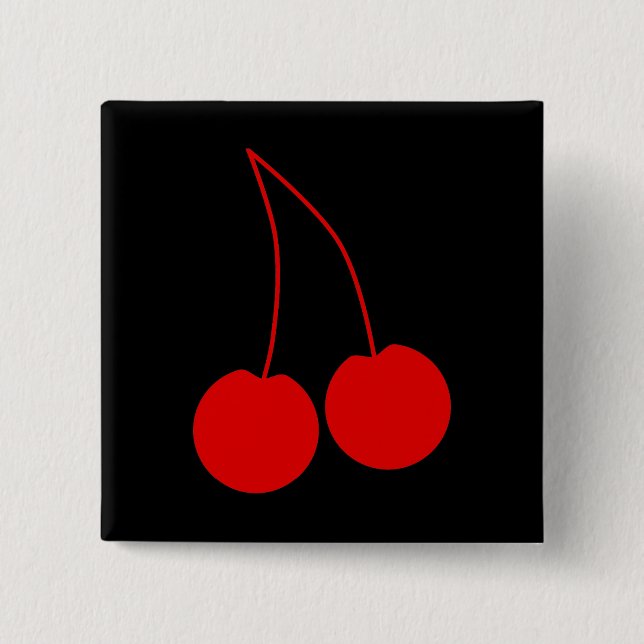 Two Red Cherries. 2 Inch Square Button (Front)