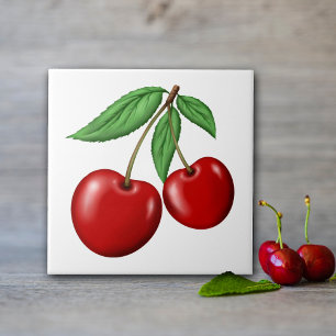 Two Red Cherries Fruit Tile