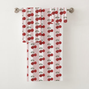 Two Red Cherries Illustration   Cute Fruit Art  Bath Towel Set
