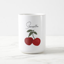 Two Red Cherries Illustration | Cute Fruit Art Coffee Mug