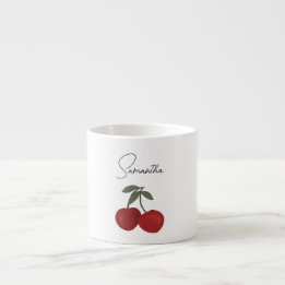 Two Red Cherries Illustration | Cute Fruit Art Espresso Cup