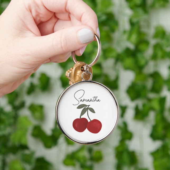 Two Red Cherries Illustration | Cute Fruit Art  Keychain (Hand)