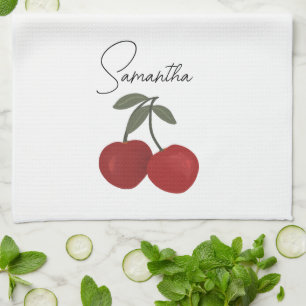Two Red Cherries Illustration Cute Fruit Art Kitchen Towel