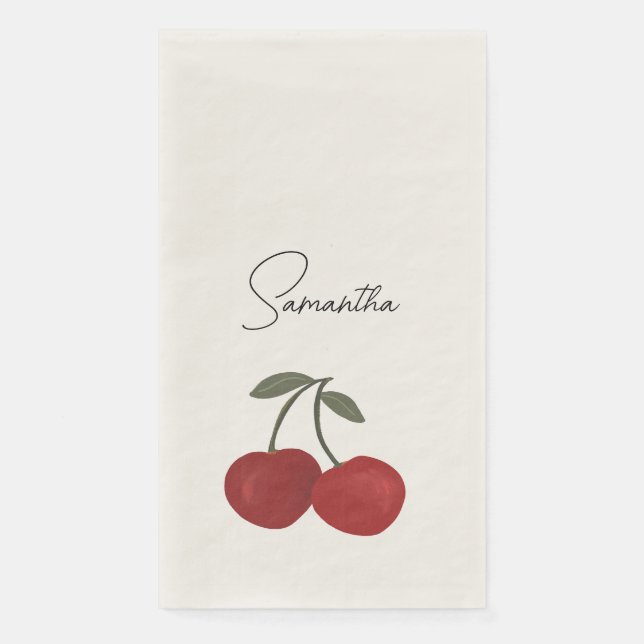 Two Red Cherries Illustration | Cute Fruit Art  Napkin (Front)