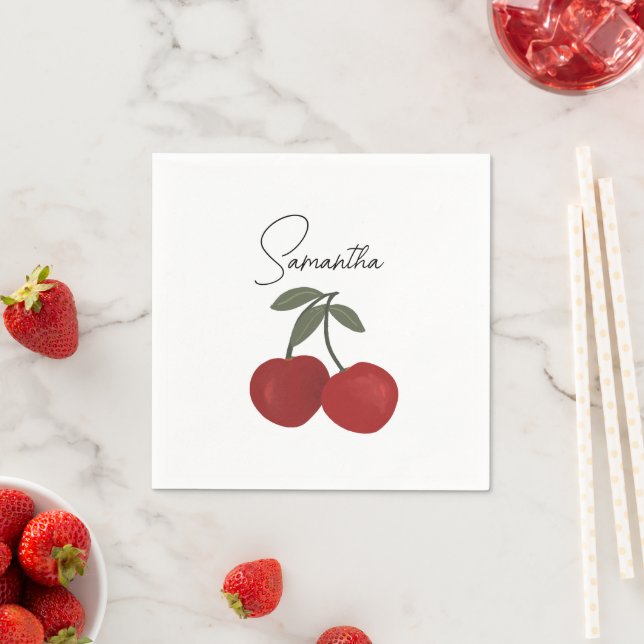 Two Red Cherries Illustration | Cute Fruit Art  Napkin (Insitu)