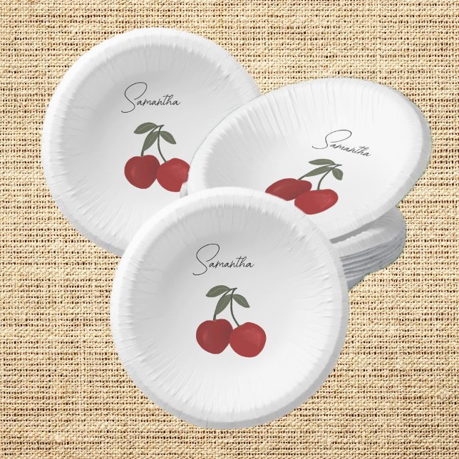 Two Red Cherries Illustration | Cute Fruit Art  Paper Plate (Creator Uploaded)