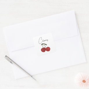 Two Red Cherries Illustration Cute Fruit Art Square Sticker