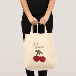 Two Red Cherries Illustration | Cute Fruit Art Tote Bag