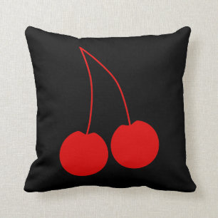 Two Red Cherries on Black. Throw Pillow