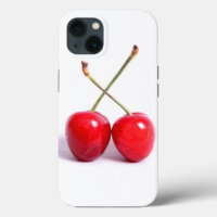 Two Red Cherries On White