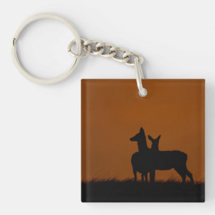 Two Red Deer at Dawn Wildlife Photography Keychain