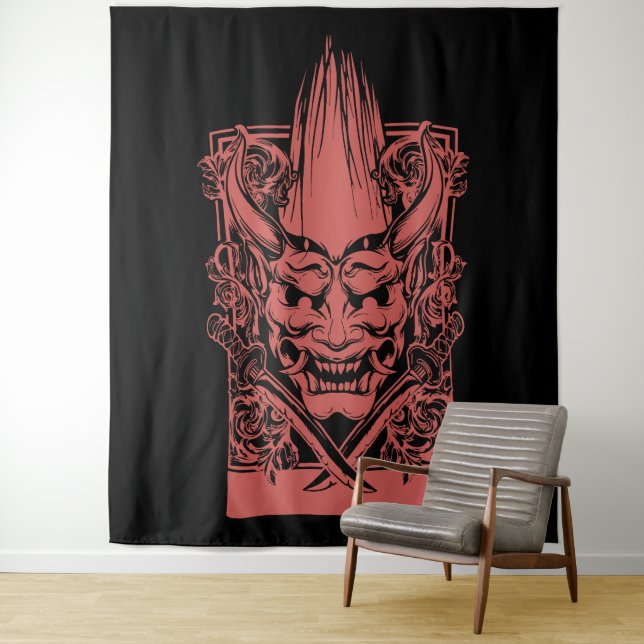 Two Red Demons with Swords Tapestry (In Situ)