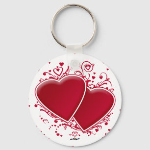 Two Red Hearts For Valentine's Day Keychain