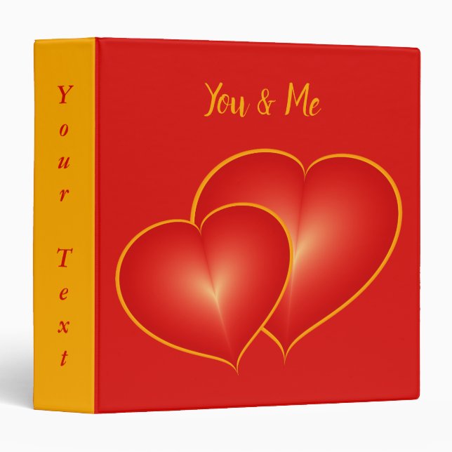 Two Red Hearts, Modern Digital Art Graphic Custom Binder (Front/Spine)
