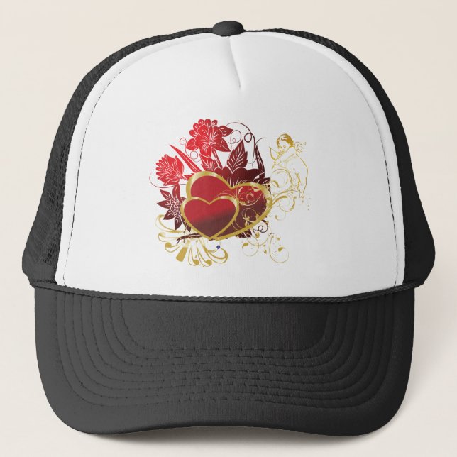 Two Red Hearts Trucker Hat (Front)