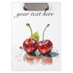 two red juicy cherries, customizable clipboard