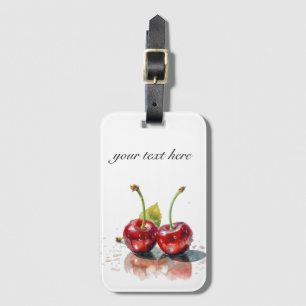 two red juicy cherries, customizable luggage tag