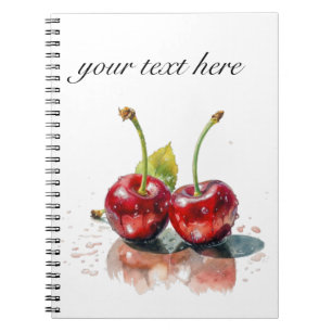 two red juicy cherries, customizable notebook