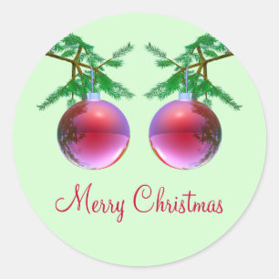 Two Red Merry Christmas Balls Classic Round Sticker