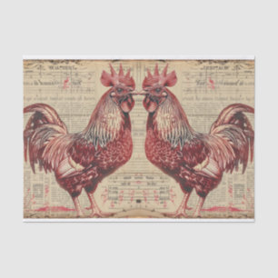 Two Red Rooster Chickens Farmland Decoupage Tissue Paper