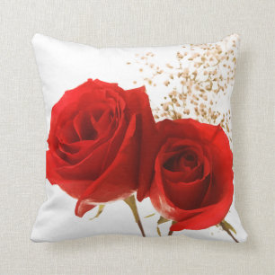 Two Red Roses Custom Background Colour Throw Pillow