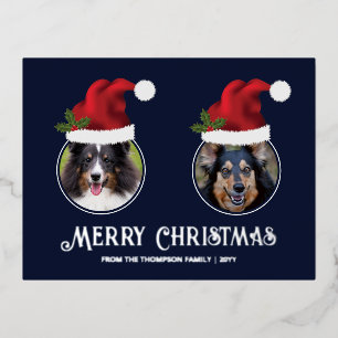 Two Red Santa Hats Custom Photo Template On Blue