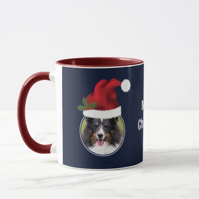 Two Red Santa Hats Custom Photo Templates On Blue Mug (Left)
