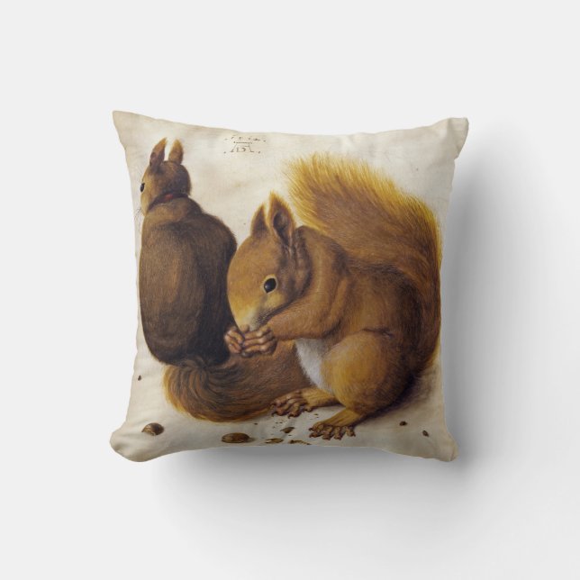Two Red Squirrels (by Albrecht Dürer) Throw Pillow (Front)