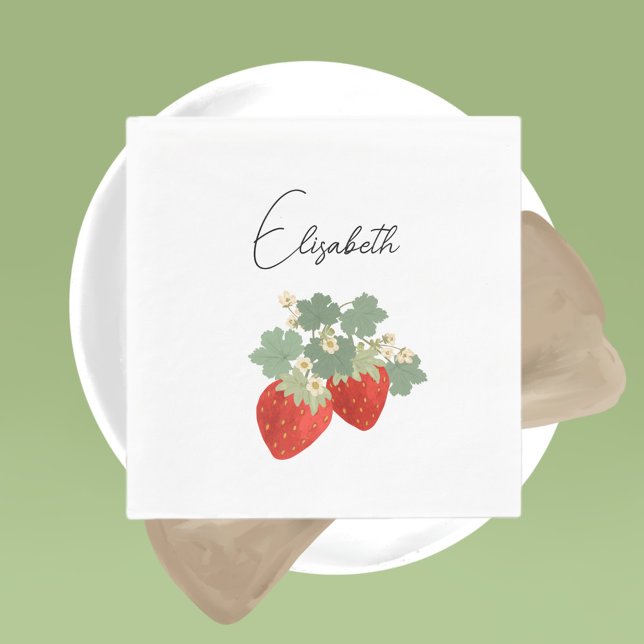 Two Red Strawberries with Leaves & Flowers | Fruit Napkin (Creator Uploaded)