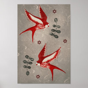 Two red swallows  poster
