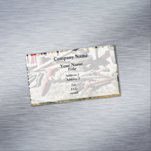 Two Red Wrenches on Plumber's Workbench Magnetic Business Card