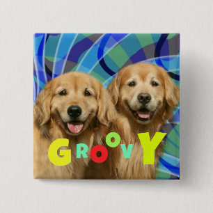 Two Retro Golden Retriever Dogs Psychedelic Groovy 2 Inch Square Button