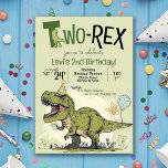 Two-Rex Cute Dinosaur Cartoon 2nd Birthday Party Invitation<br><div class="desc">This cute cartoon T-Rex dinosaur themed 2nd birthday party invitation with punny sayings such as "Two-Rex" and "RSVP to Mama-saurus" is the perfect invite to celebrate your little Dino lover! Easily personalize the front & back side wording. Need to move the text or graphics a bit to fit into the...</div>