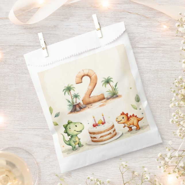 Two-Rex Dinosaur 2nd Birthday Favour Bags (Clipped)