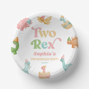 Two Rex Dinosaur 2nd Second Birthday Party Paper Plate