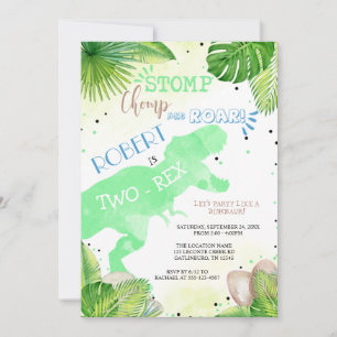 Two - Rex Dinosaur Birthday Invitation boy