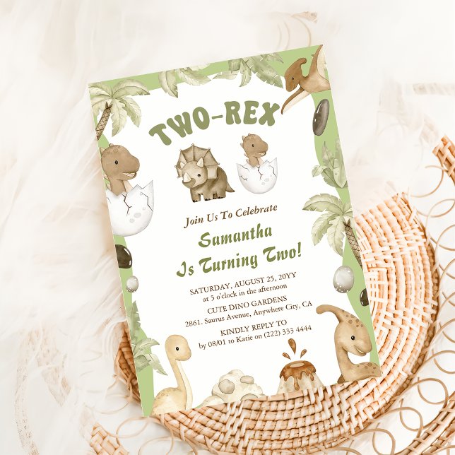 Two Rex Dinosaur Boy 2nd Birthday Party Invitation (Creator Uploaded)