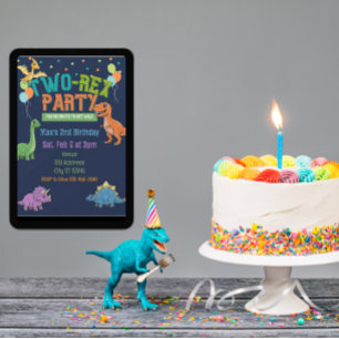 Two-Rex Party Dinosaur 2nd Birthday Invitation