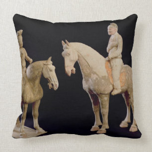 Two Riders, Chinese, Tang dynasty (618-906) (terra Throw Pillow