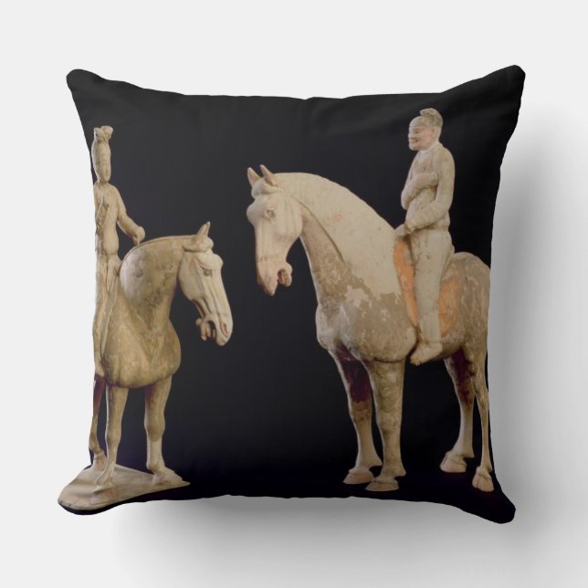 Two Riders, Chinese, Tang dynasty (618-906) (terra Throw Pillow (Front)